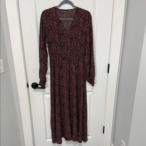 Women’s Floral Long Sleeve V-Neck Smocked Waist Maxi Dress size Large